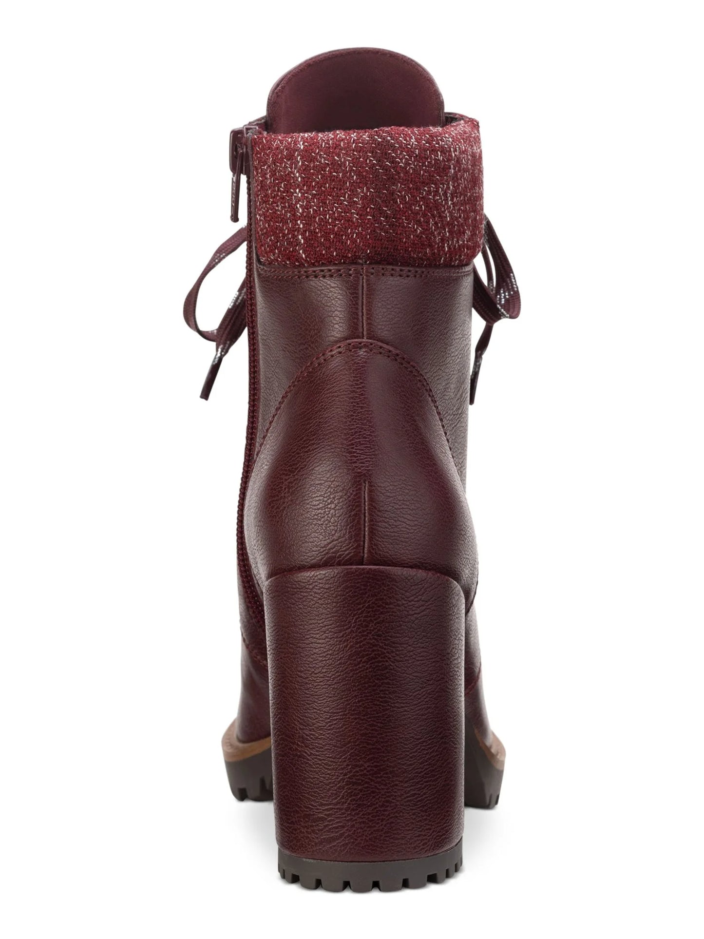 Sun stone womens burgundy lace up padded cuff cushioned lug sole octavia round toe block heel zip-up hiking boots 8 m