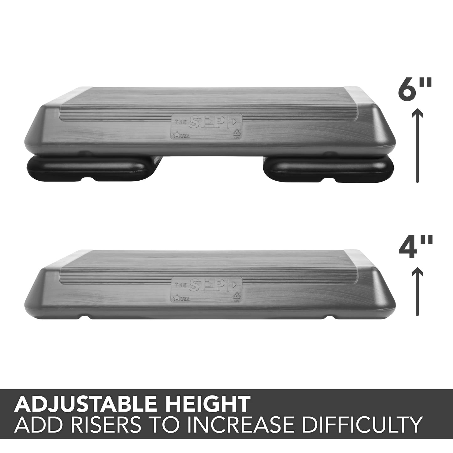 The step original circuit size aerobic stepper platform with grey nonslip platform and two original black risers