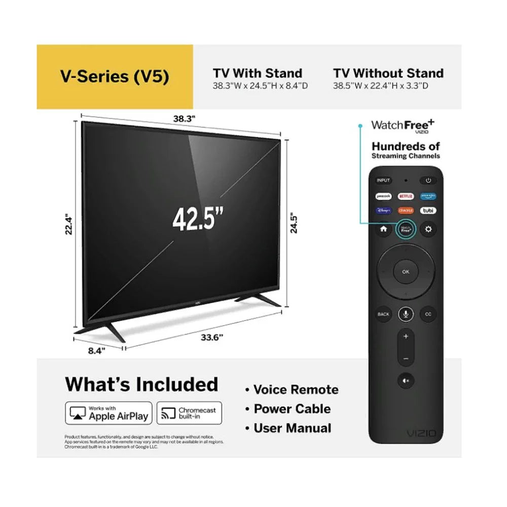 Restored vizio - 43" class v-series led 4k uhd smartcast tv v435-j01 (refurbished)