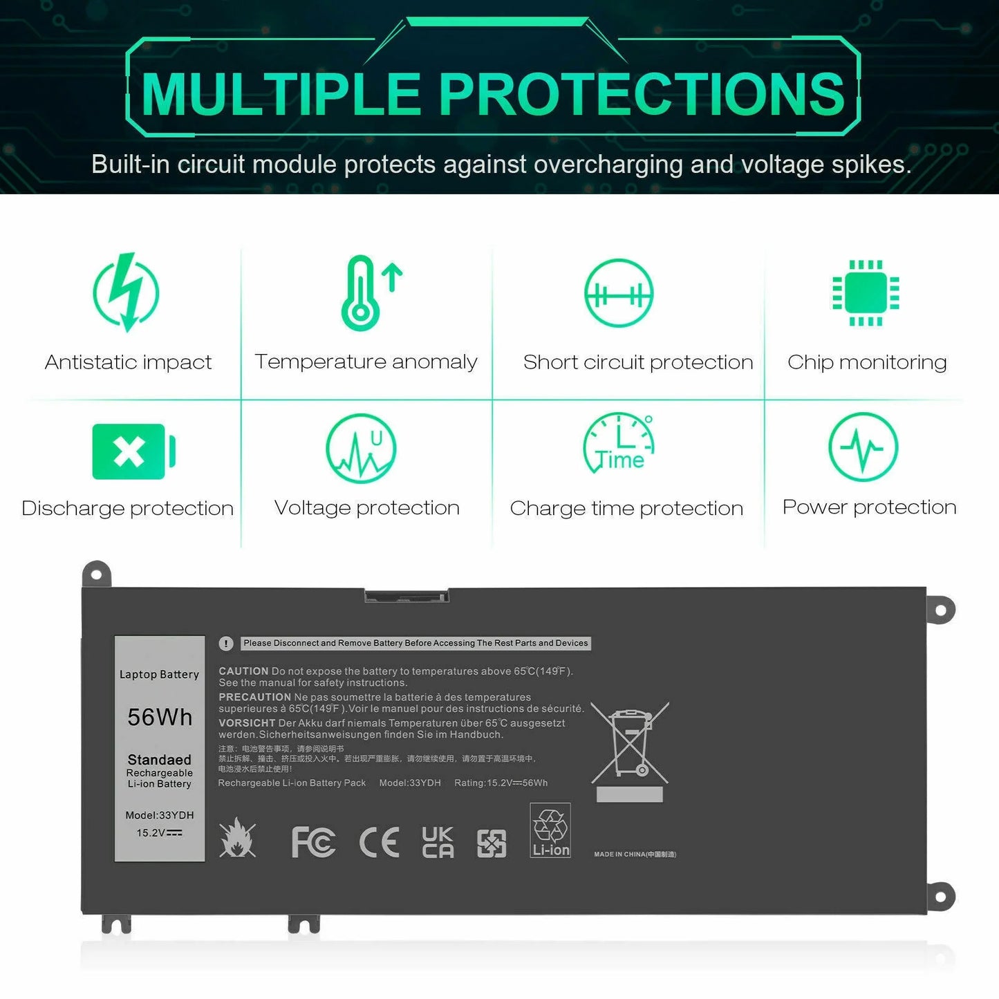 33ydh notebook computer battery for latitude series by dell 3380 3590 3580 3480 3490 w7nkd p30e001 us