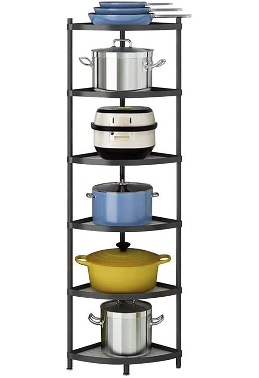 Tonchean 6-tier carbon steel kitchen corner shelf rack free standing pot rack storage organizer