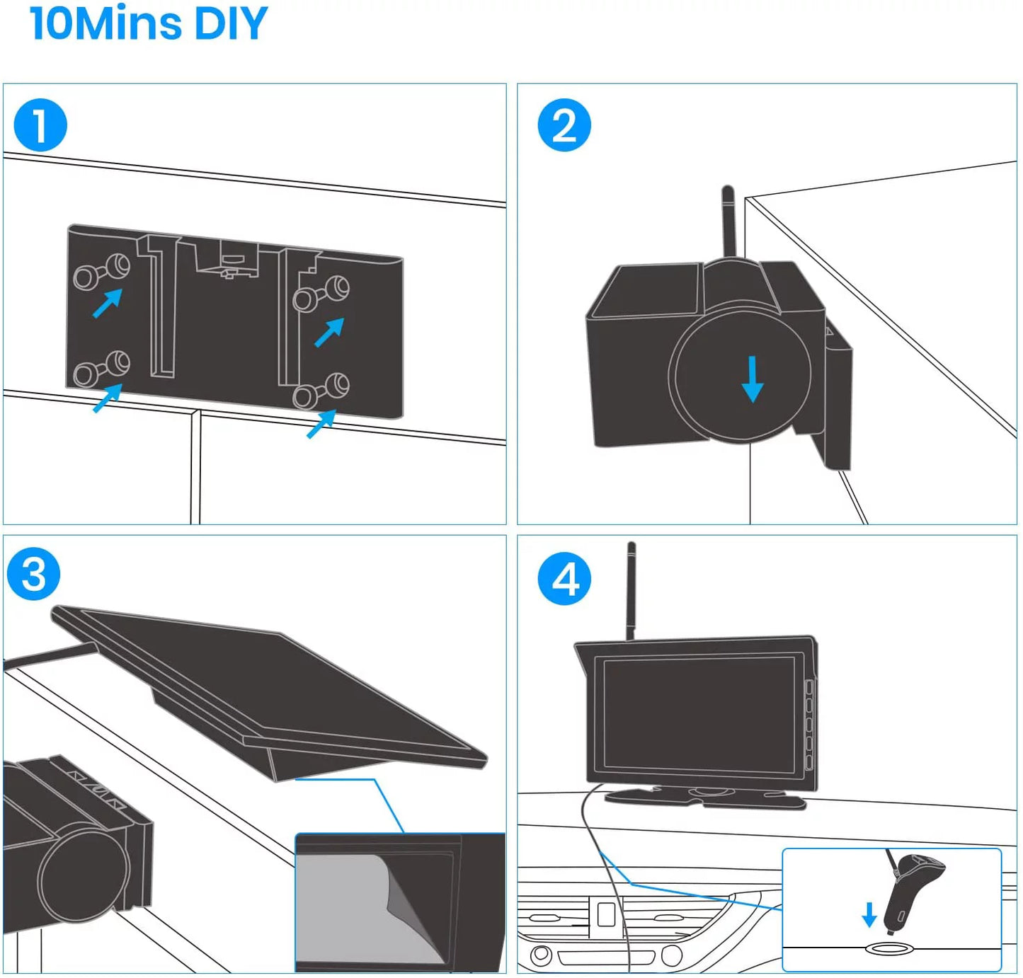 Auto-vox truck wireless backup camera with 7" monitor, trailer rear view camera, digital reverse camera for camper, vans