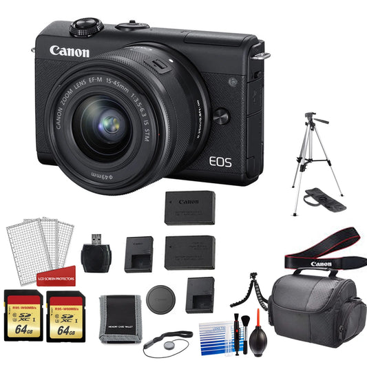 Canon eos m200 with 15-45mm lens kit with spare battery + more - international model