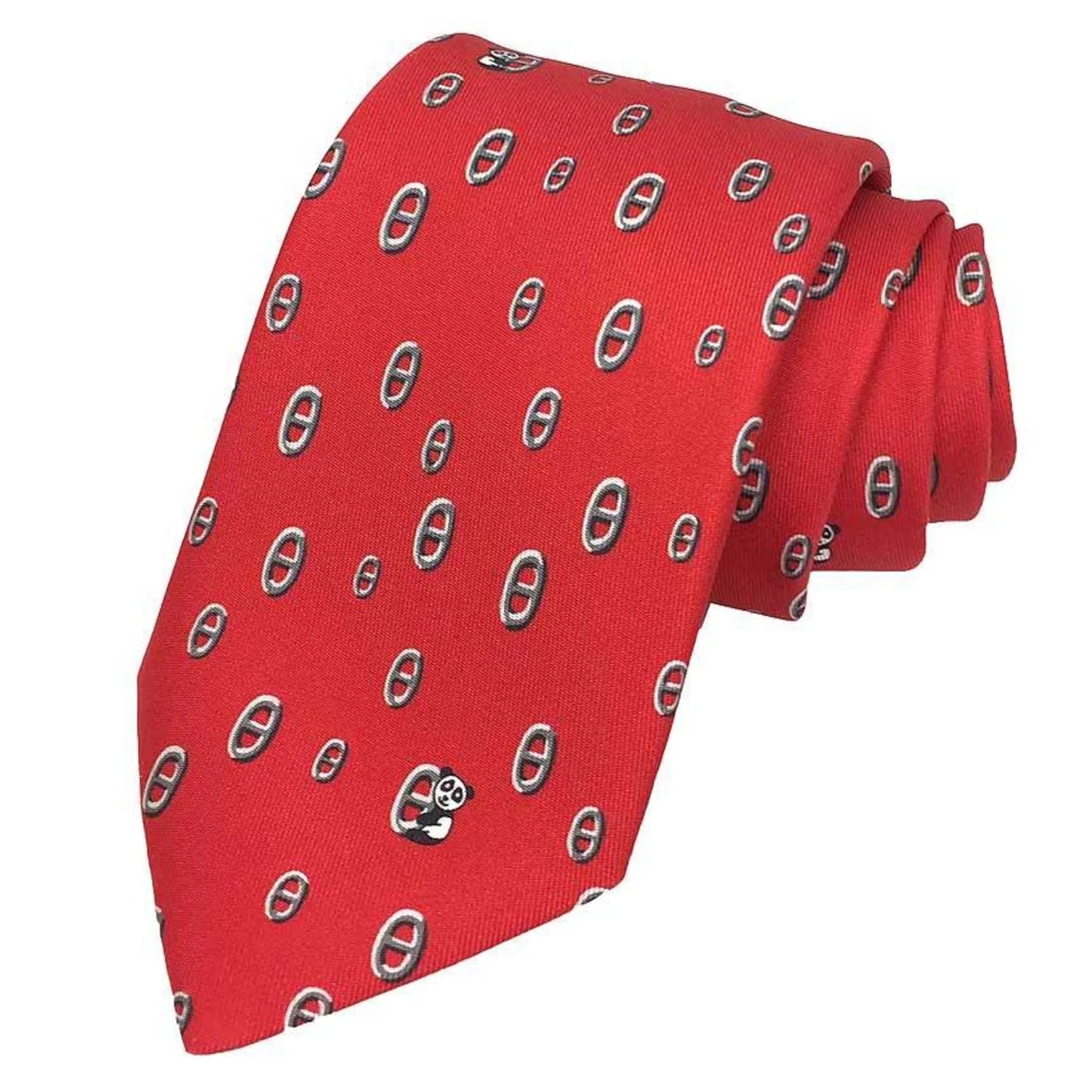 Pre-owned hermes tie chaine d'ancre panda red silk twill men's hermes (like new)