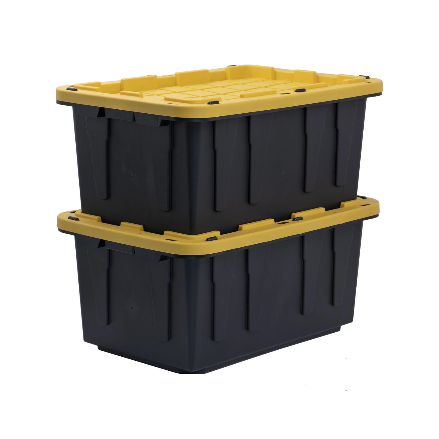 Tough box 17 gallon stackable snap lid plastic storage container, black with yellow lid, set of 4