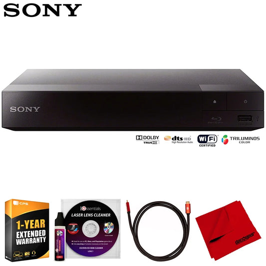 Sony bdpbx370 streaming blu-ray disc player with wifi bundle with deco gear 6ft 4k hdmi cable, microfiber cleaning cloth, deco essentials laser lens cleaner & 1 year cps enhanced protection pack