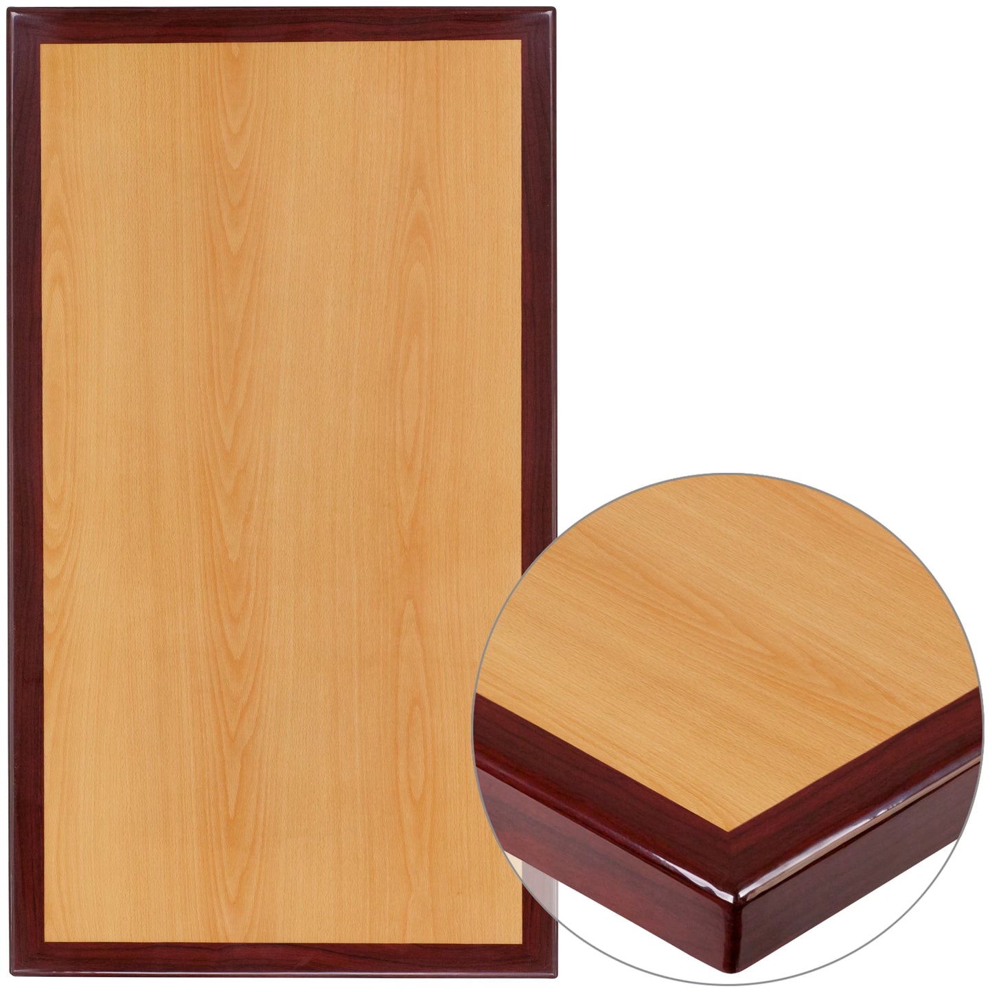 Flash furniture glenbrook 30" x 48" rectangular 2-tone high-gloss cherry resin table top with 2" thick mahogany edge