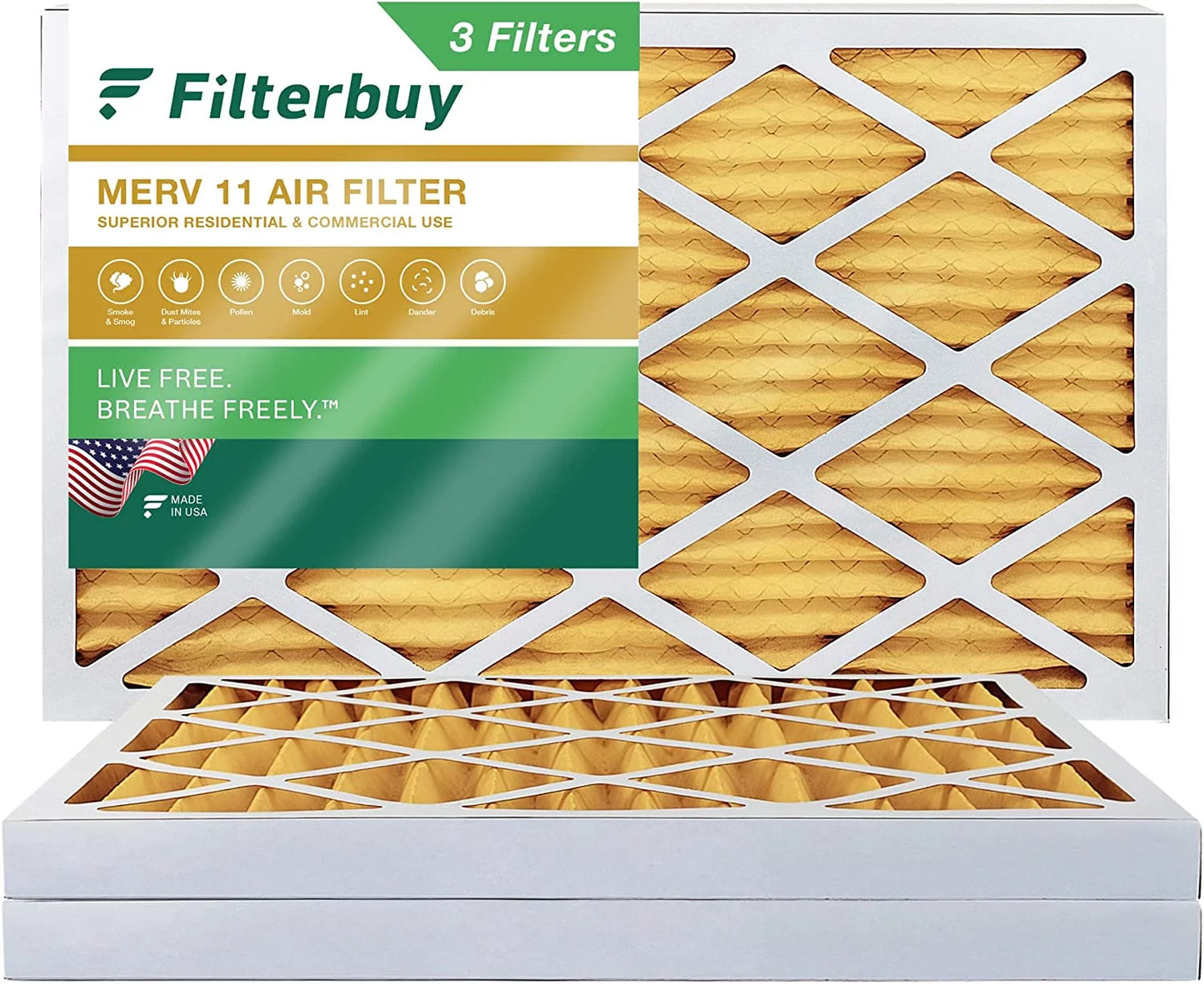 Filterbuy 12x24x2 merv 11 pleated hvac ac furnace air filters (3-pack)