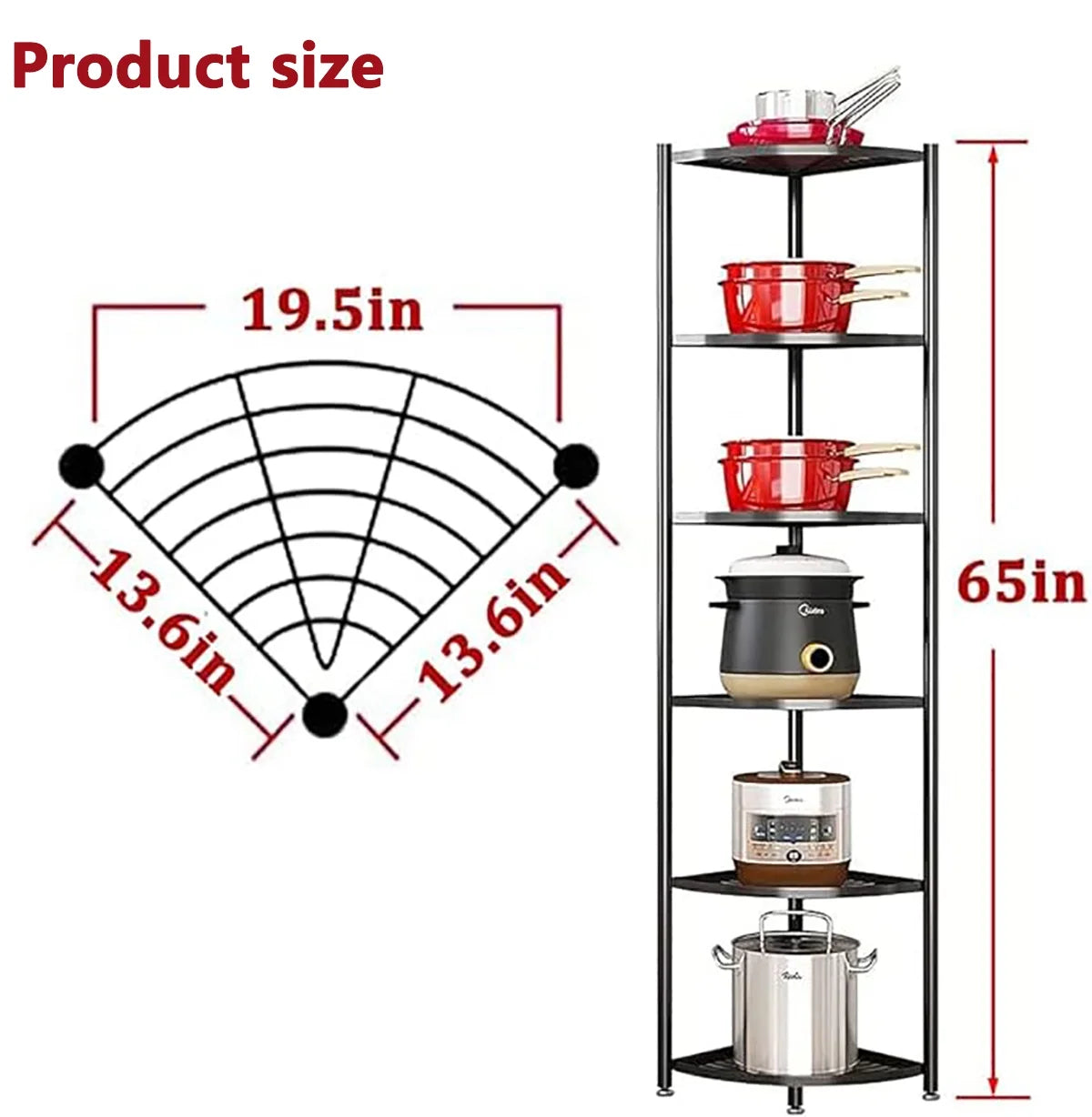 Tonchean 6-tier carbon steel kitchen corner shelf rack free standing pot rack storage organizer