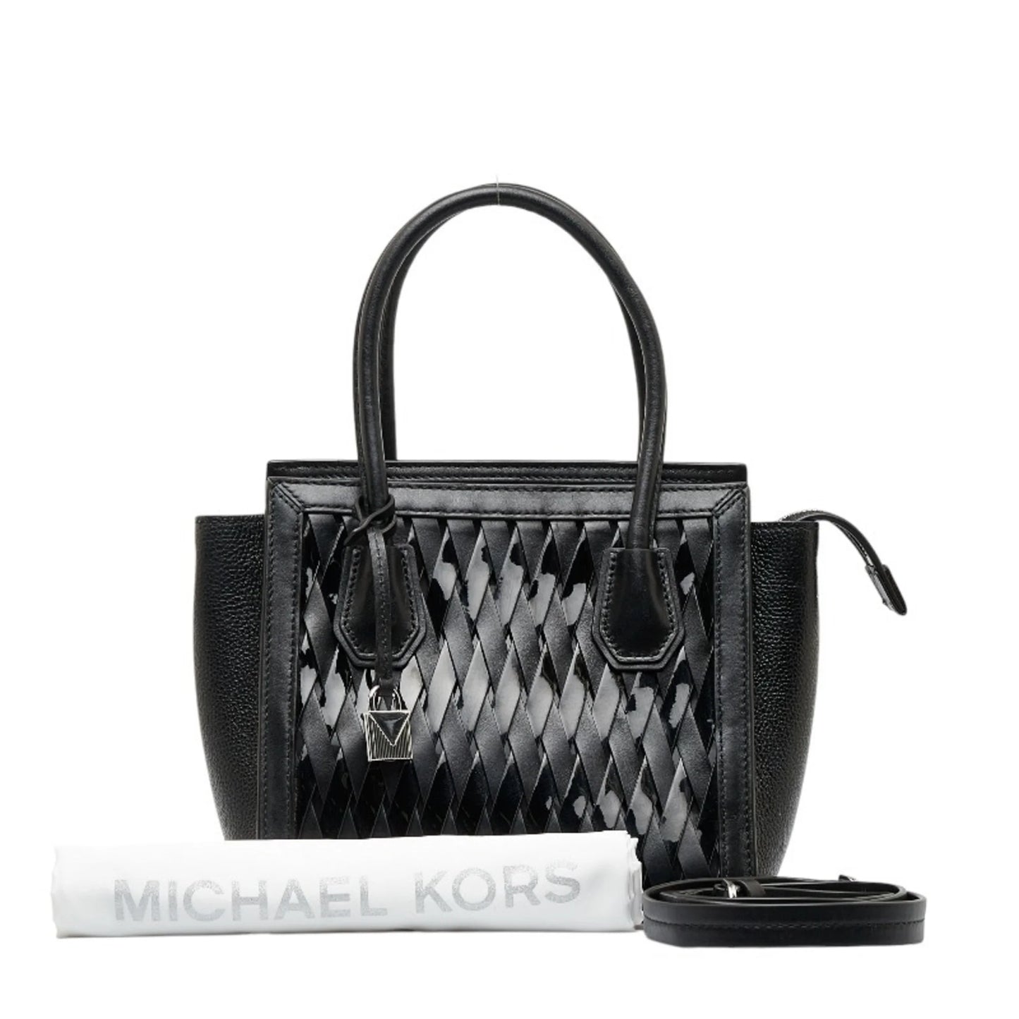 Pre-owned michael kors mercer studio woven handbag shoulder bag black leather patent women's (good)