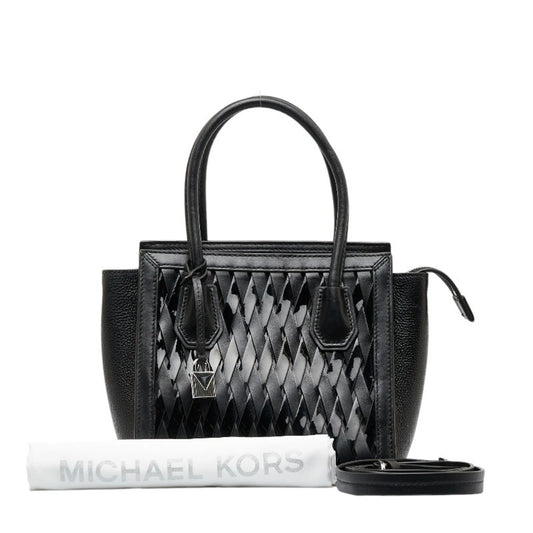 Pre-owned michael kors mercer studio woven handbag shoulder bag black leather patent women's (good)