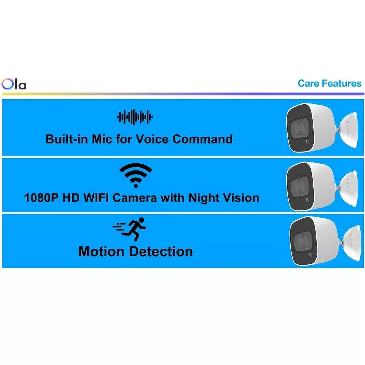 As seen on tv - ask ola! 2 way voice command smart security camera 10 pack/ person vehicle pet detection, two-way talk, spotlights color night vision