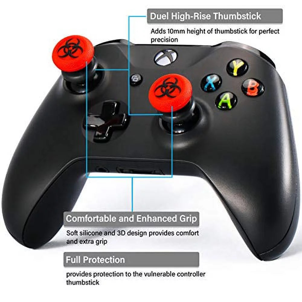 Playrealm fps thumbstick extender & 3d texture rubber silicone grip cover 2 sets for xoriginal packaging series x/s & xoriginal packaging one controller(bioh red)