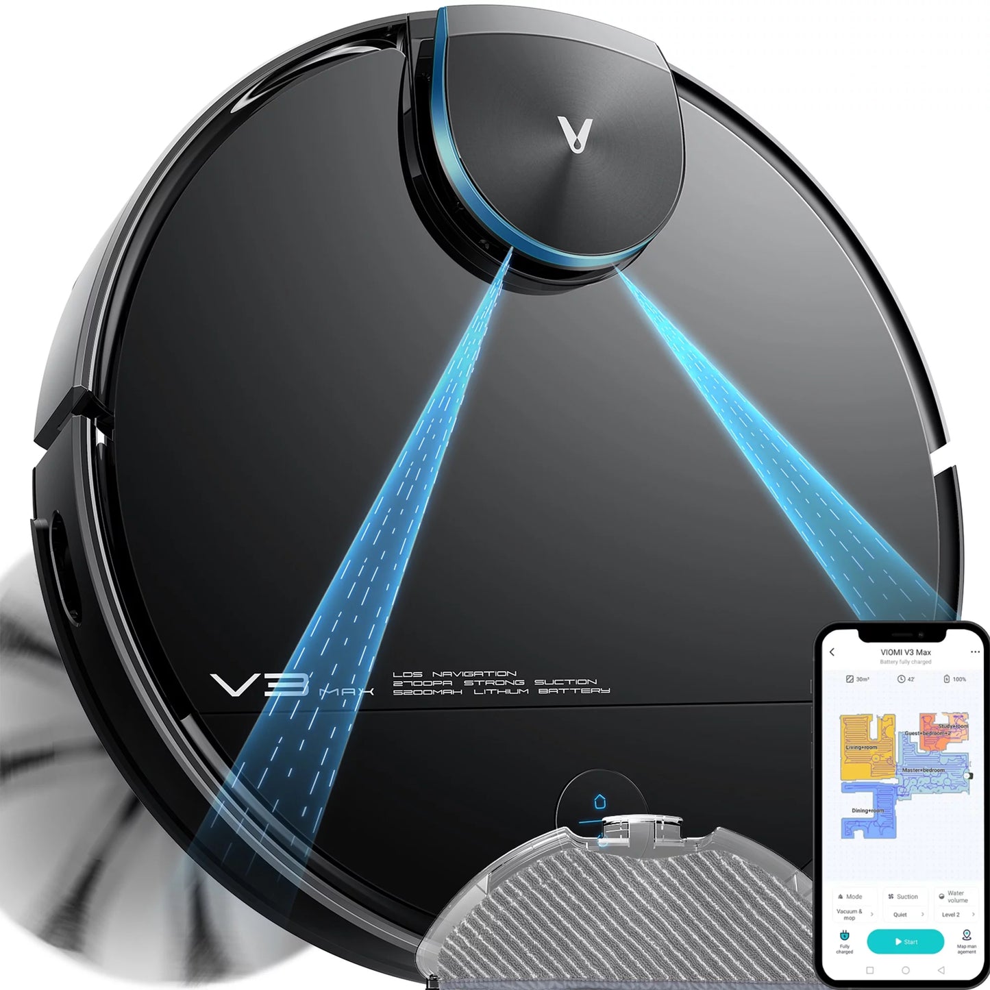 Viomi smart robot vacuum v3 max duster vacuum & mop for multi floors, black