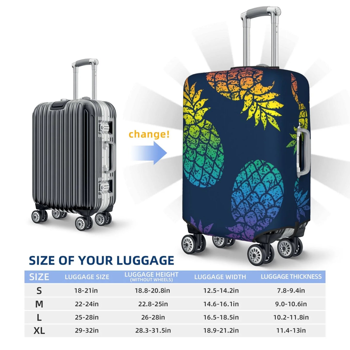 Ocsxa travel dust-proof suitcase cover abstract bright pineapple fruit retro print luggage cover protector for 18-32inch