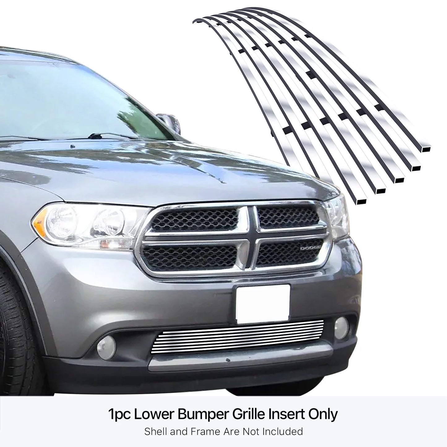 Aps premium stainless steel silver 8x6 horizontal billet grille compatible with dodge durango 2011-2013 lower bumper n19-c96866d