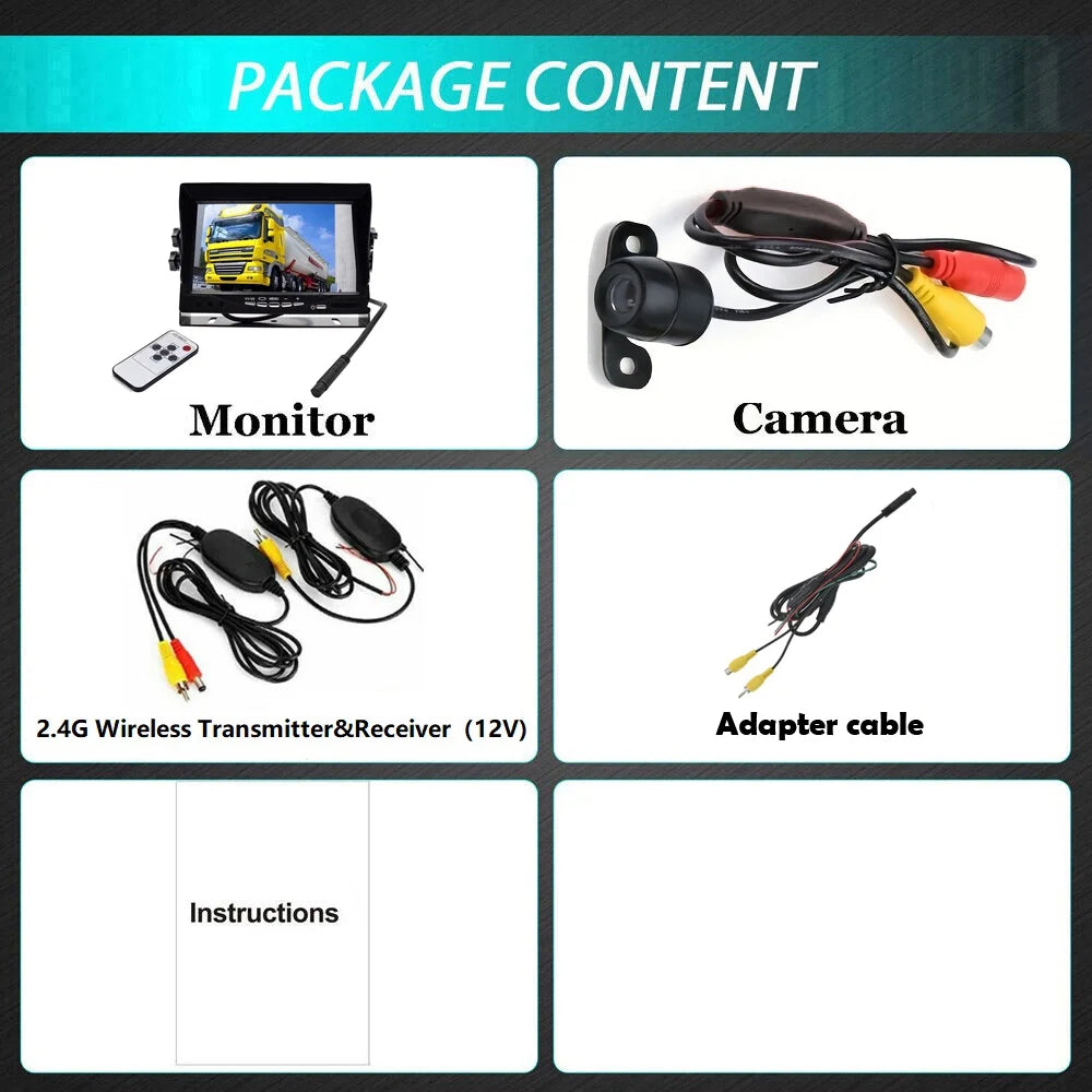 Backup camera wireless car rear view hd parking system night vision + 7inch monitor