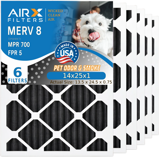 14x25x1 air filter odor eliminator carbon filter merv 8 comparable to mpr 700 & fpr 5 ac hvac premium usa made 14x25x1 furnace filters by airx filters wicked clean air. 6 pack