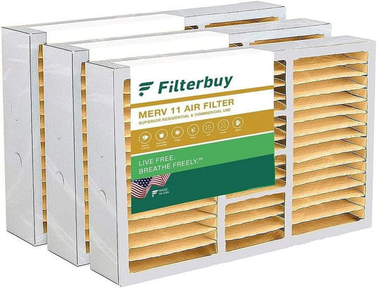 Filterbuy 16x25x5 merv 11 pleated hvac ac furnace air filters for amana, coleman, day & night, gibson, goodman, york, and more (3-pack)