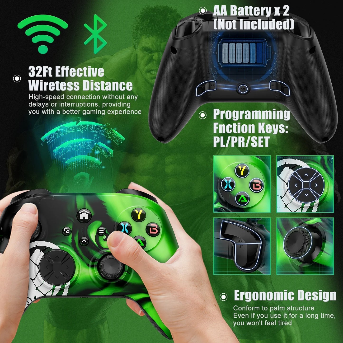 Bonadget xoriginal packaging one wireless controller, compatible with xoriginal packaging one/xoriginal packaging one s/x/xoriginal packaging series x/s/android/ios/pc gamepad remote with wifi/macro function/turbo/3.5mm audio jack(need to upgrade)