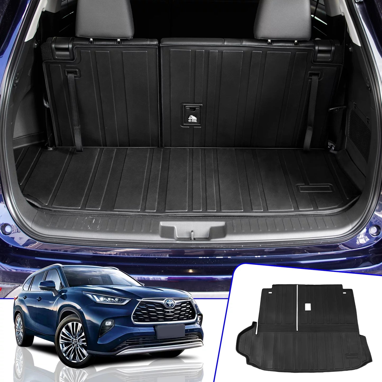 Cargo mat compatible with 2020-2024 toyota highlander trunk mat cargo liner tpe back seat cover protector 2022 7 seats highlander accessories (2020-2023, trunk mat with backrest mat)