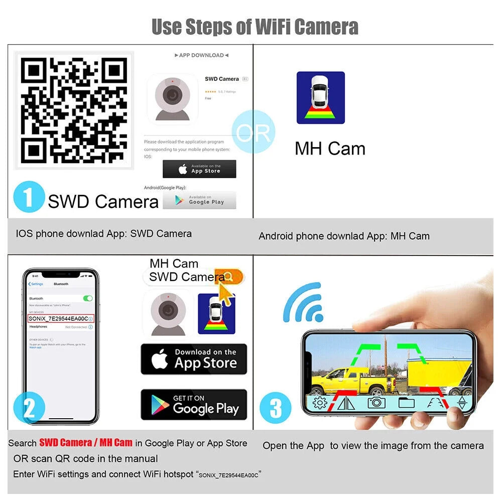 Onemayship  magnetic wifi wireless backup camera, front/rear view camera 9600mah battery