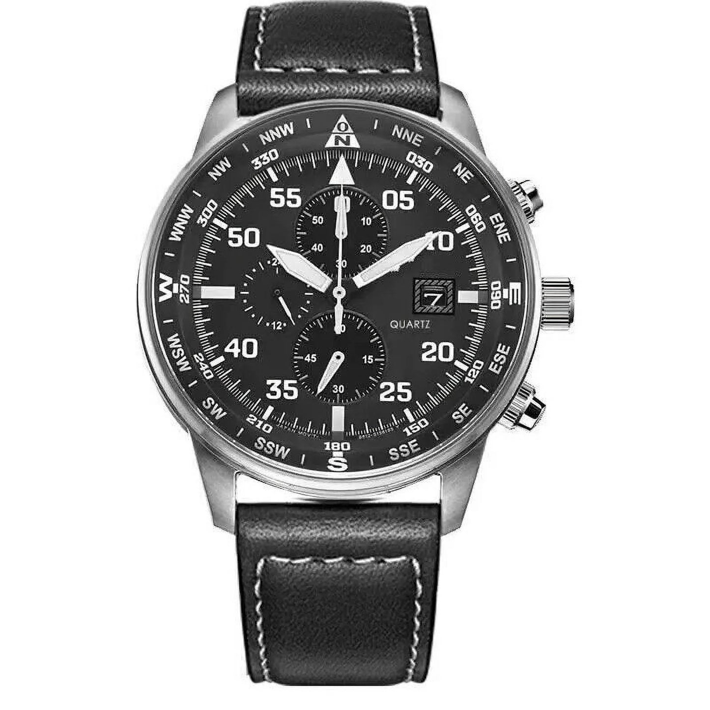 New men's classic business aviator chronograph black dial eco-drive watch