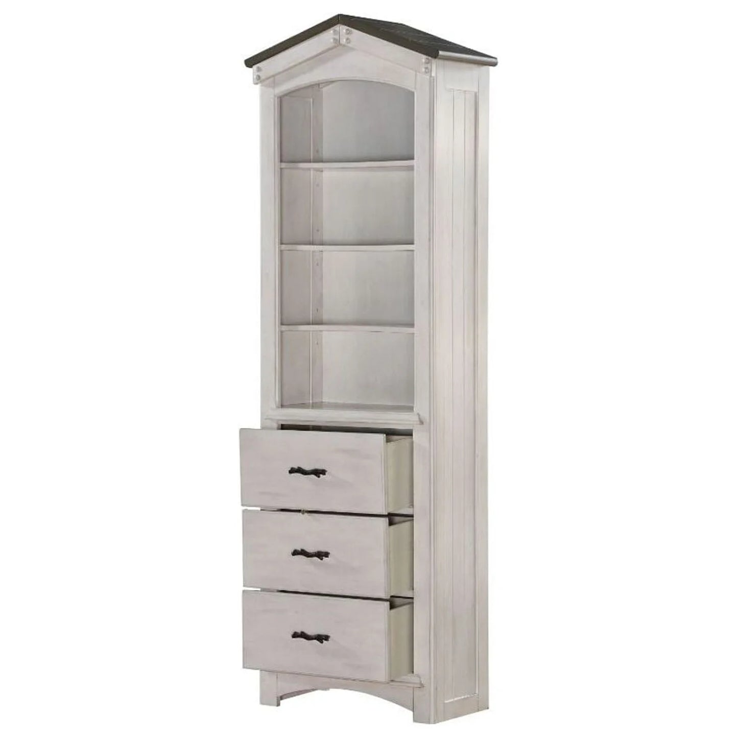 Acme tree house bookcase cabinet in weathered white and washed gray