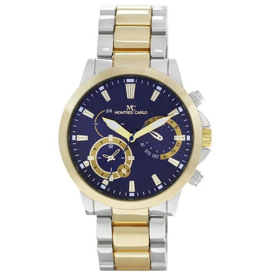 45mm montres carlo men's fashion quartz metal band sports dress luxury watch (two tone/blue)