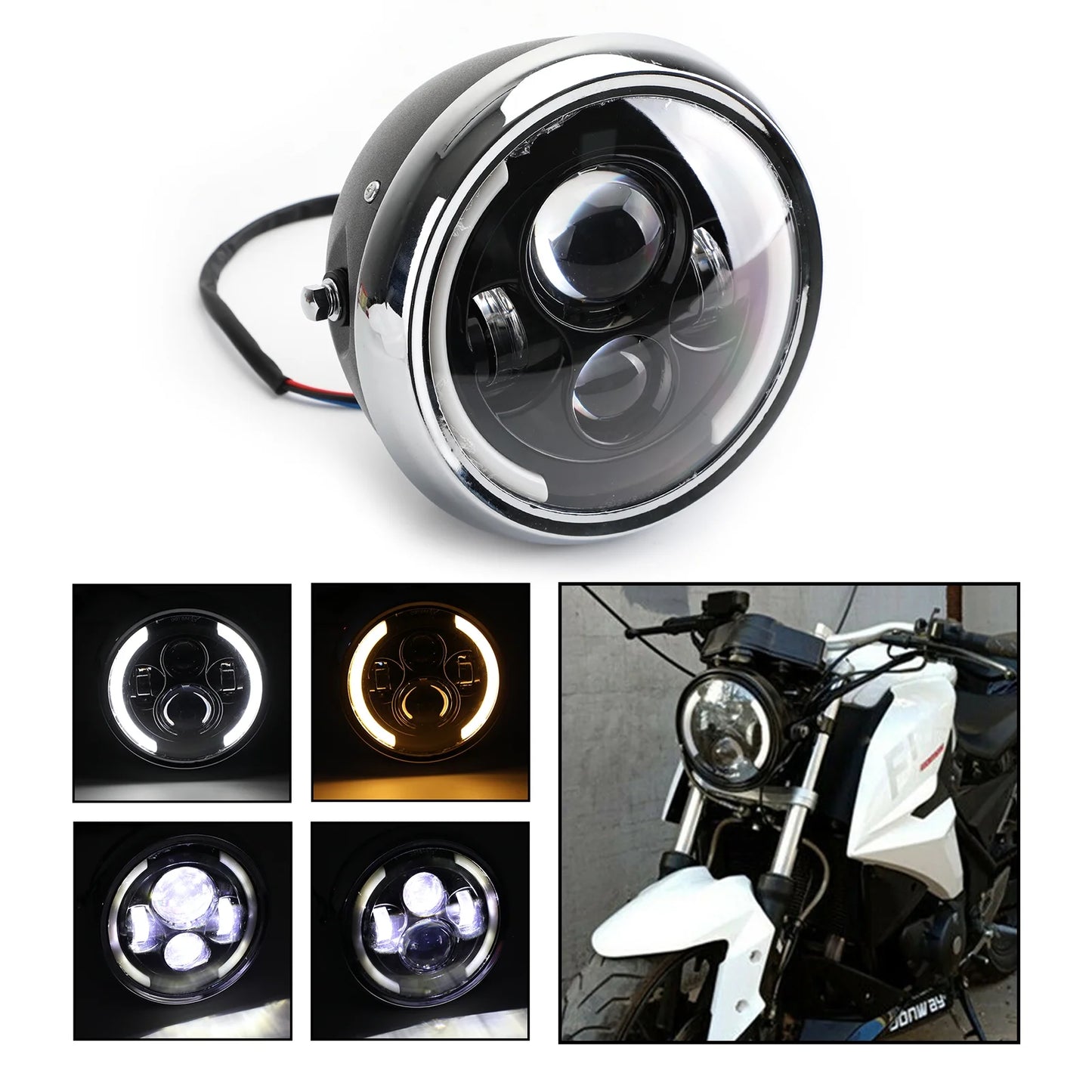 7 inch led headlight hi/lo fog driving drl for motorcycle dyna cafe racer bobber