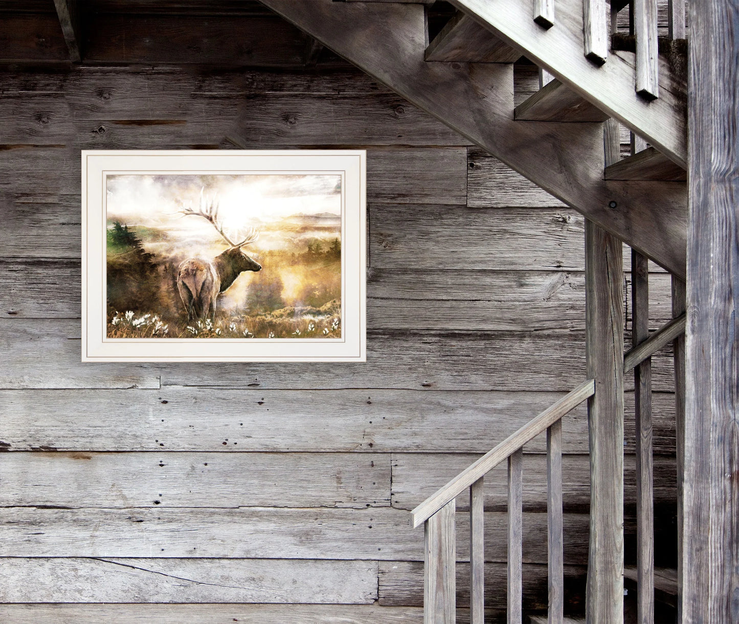 "heading home-elk" by bluebird barn, ready to hang framed print, white frame