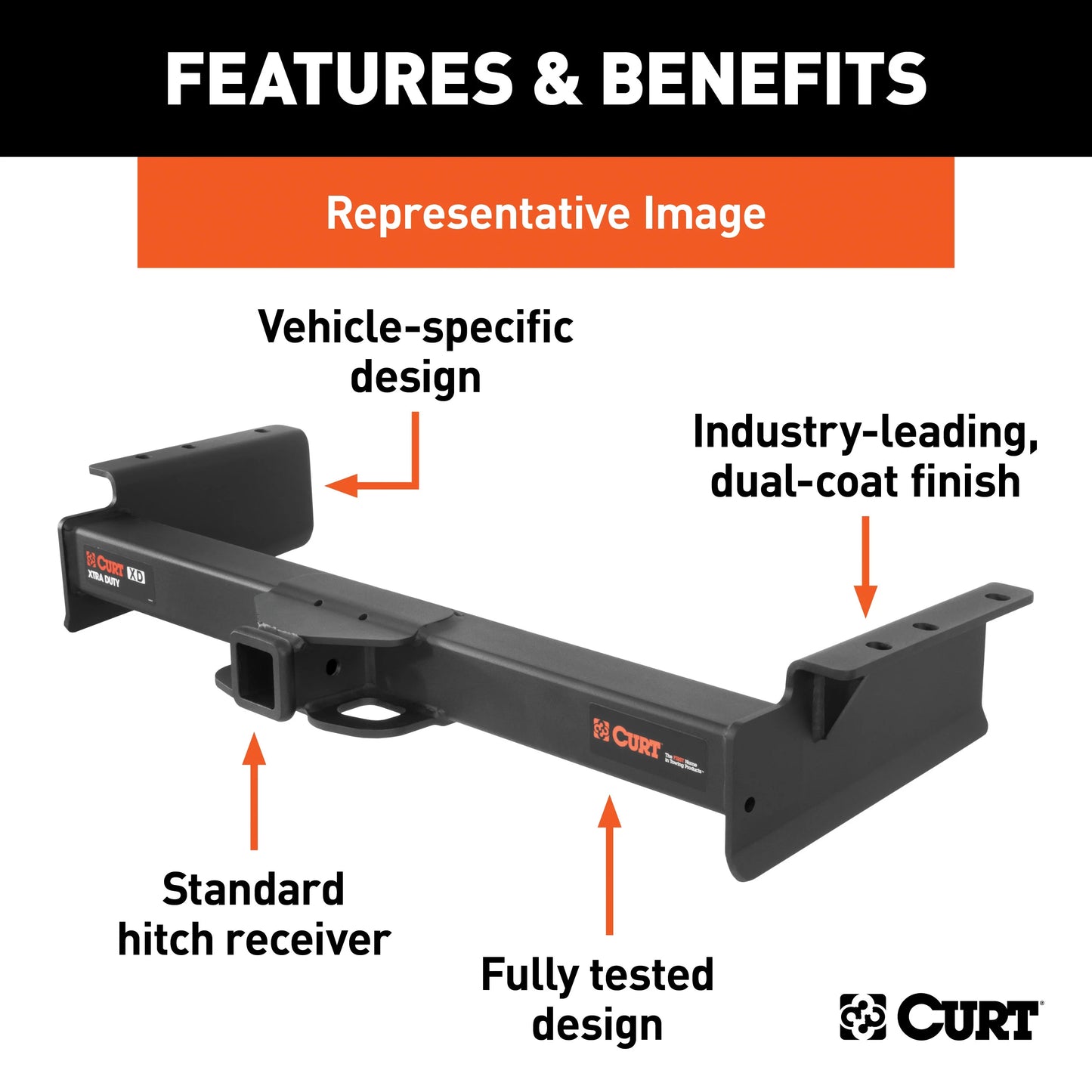 Curt 15300 xtra duty class 5 trailer hitch, 2-in receiver, compatible with select dodge d-series, ram trucks, ford bronco, f-series