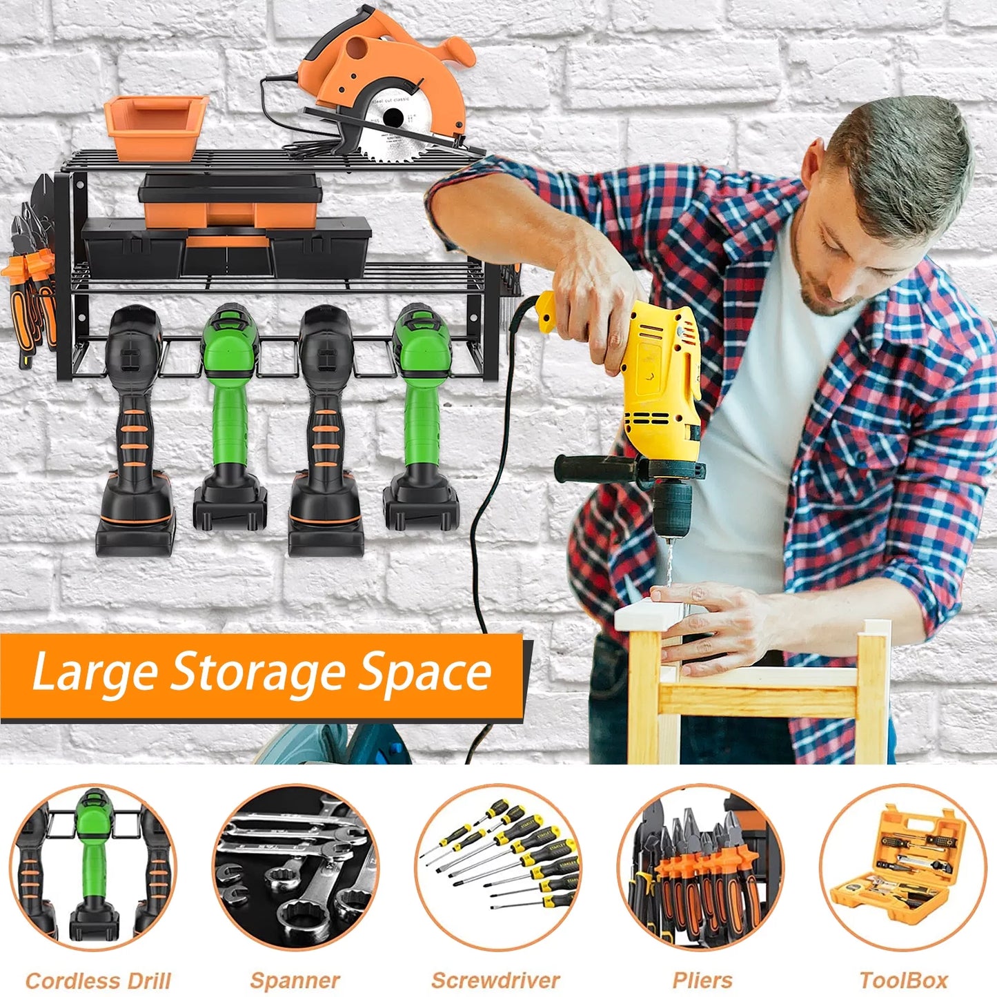 Power tool rack organizer/drill tool holder/wall mounted power tools rack/tool shelf/detachable electric drill charging station drill