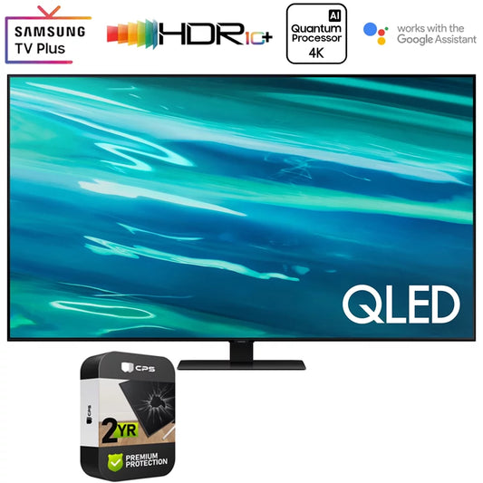 Restored samsung qn55q80aa 55 inch qled 4k uhd smart tv (2021) bundle with 2 year premium extended protection plan (refurbished)