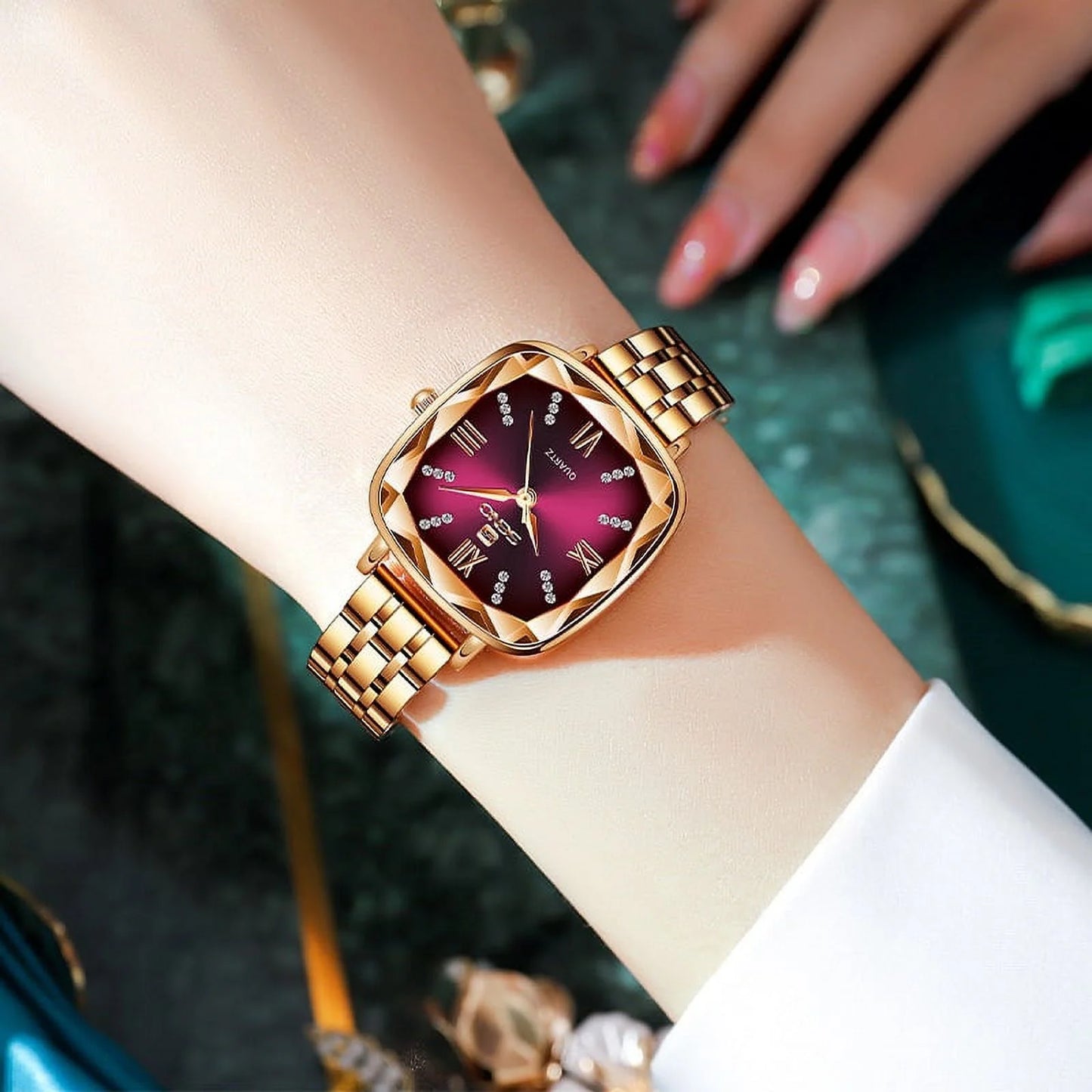 Women wrist watch 2022 square rose gold ladies watch for female clock stainless steel women watches top brand luxury rhinestone