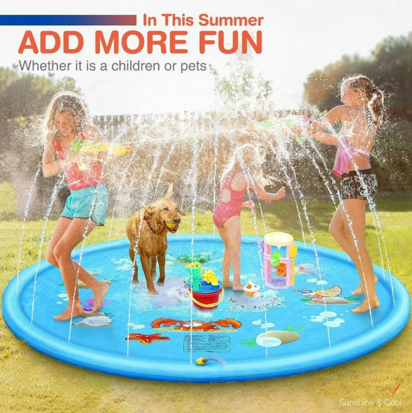 68" water splash sprinkler pad inflatable kids summer play game mat outdoor