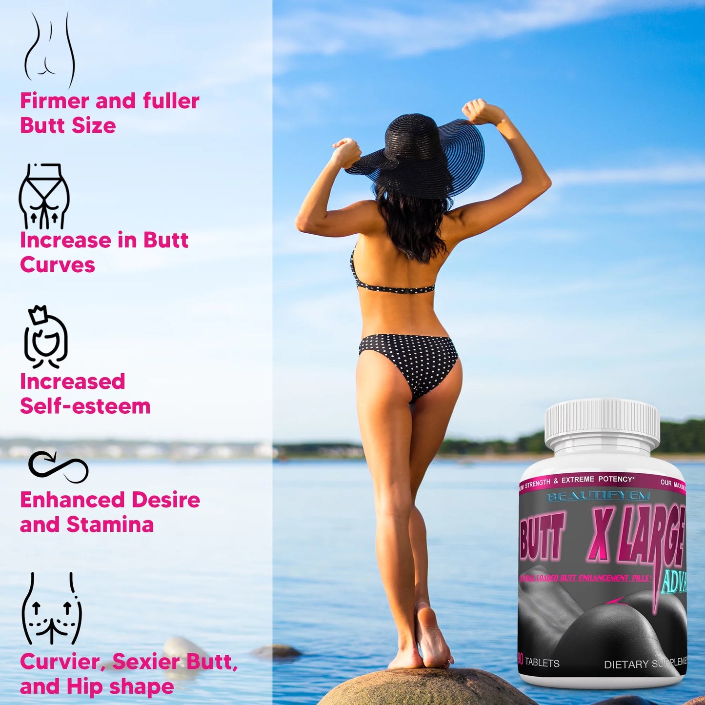 Butt x-l-advance butt and booty formula. get bigger buttocks vitamins, minerals, herbs and amino acids. supplements. 90 tablets