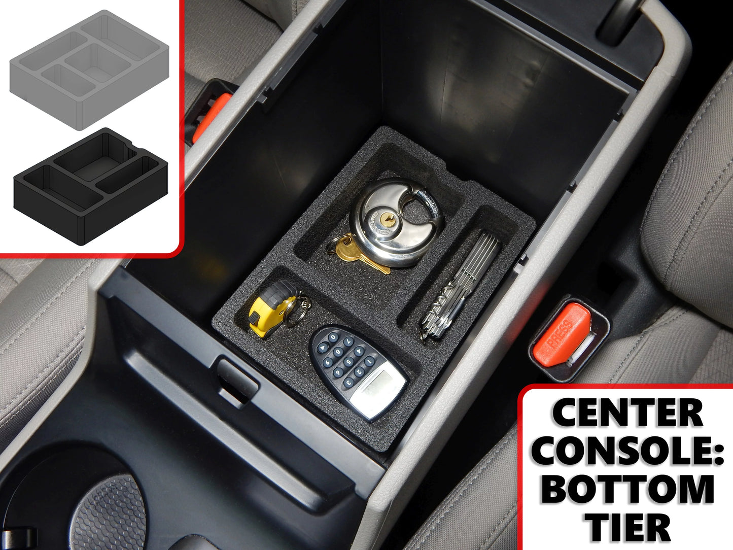 Red hound auto center console organizer 2 piece stacking set vehicle inserts compatible with hyundai tucson 2016-2019 (without hand brake) black anti-rattle