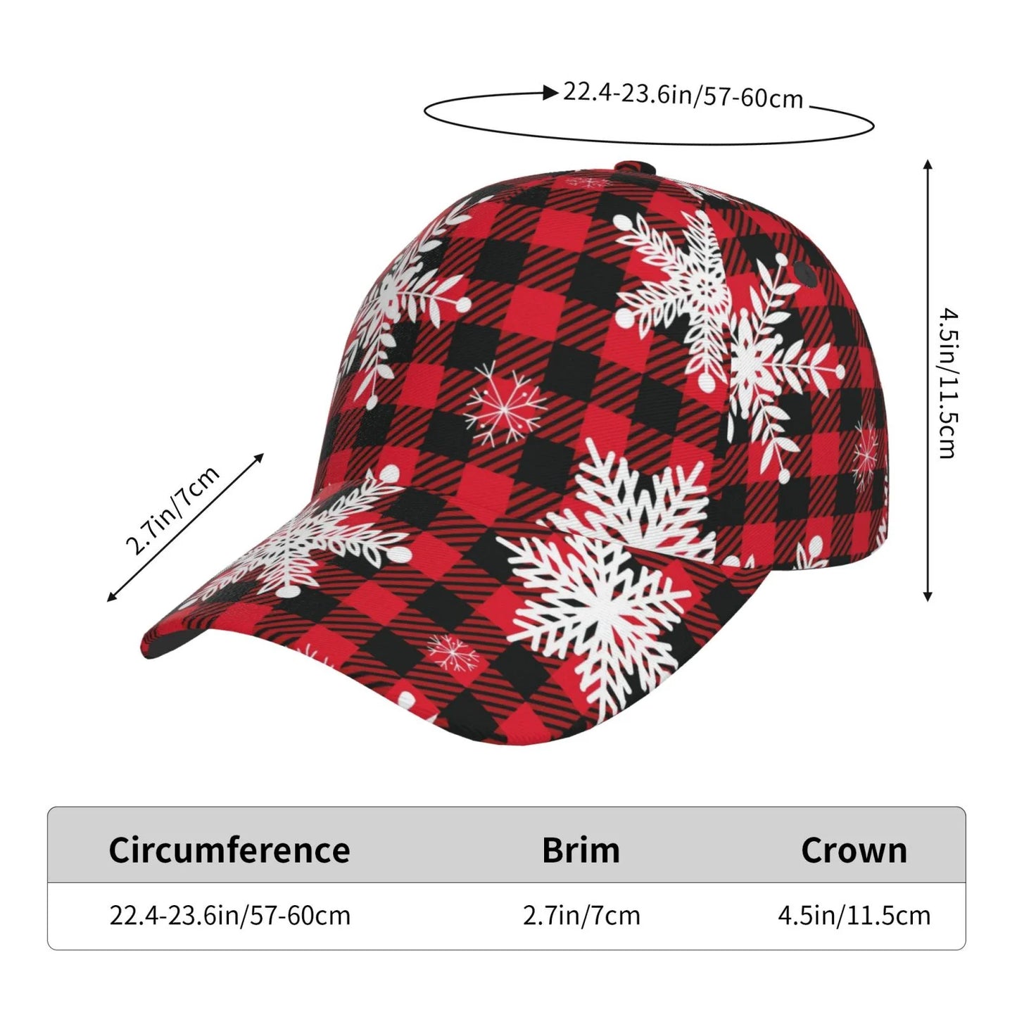 Balery baseball cap adjustable size for running workouts and outdoor activities all seasons dad hat(snowflakes on a buffalo plaid)