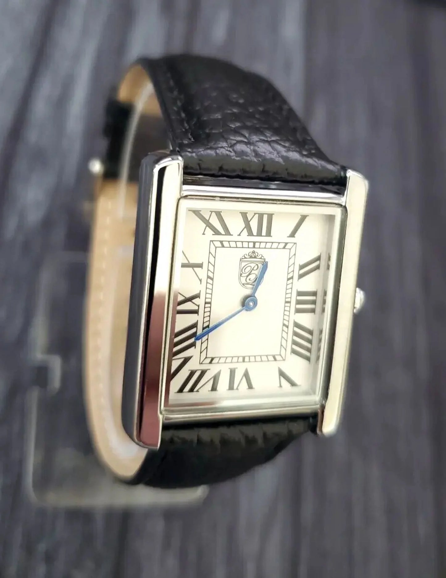 Vintage swiss style classic pierre lucerne louie must tank mens dress watch black band