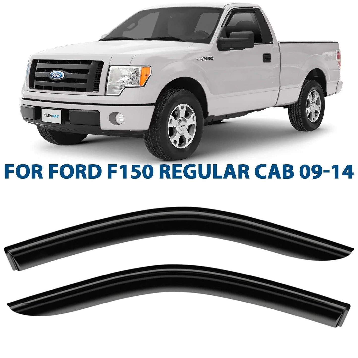 Clim art incredibly durable rain guards for ford f150 2009-2014 regular cab, supercrew, supercab, tape-on window deflectors, vent deflector, vent window visors for cars, truck accessories 2 pcs-209008