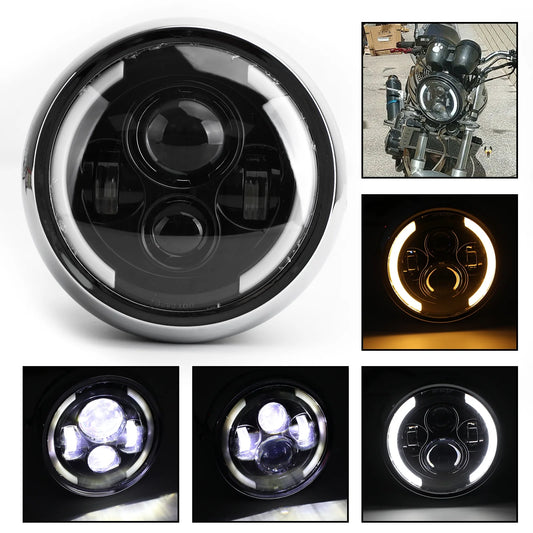 7 inch led headlight hi/lo fog driving drl for motorcycle dyna cafe racer bobber