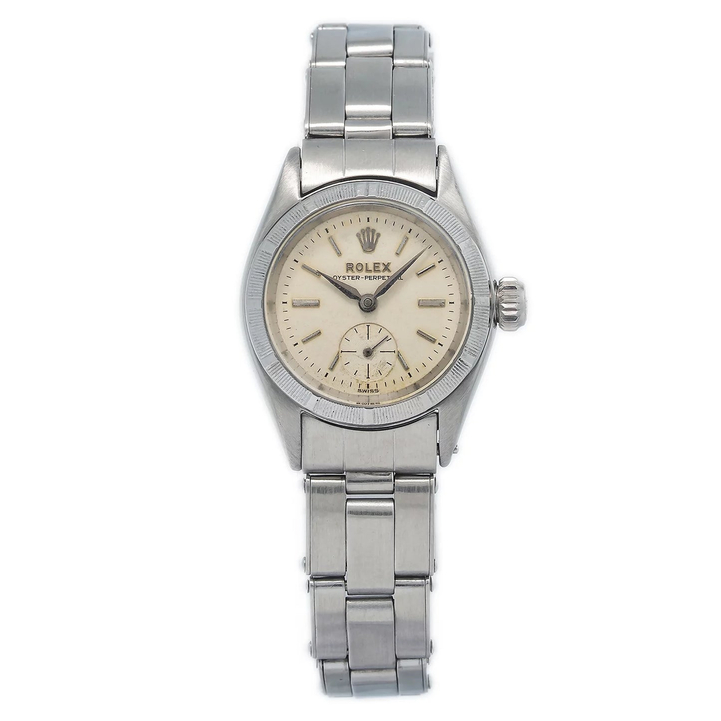 Rolex oyster perpetual rare 6505 vintage rivet stainless silver dial ladies 24mm