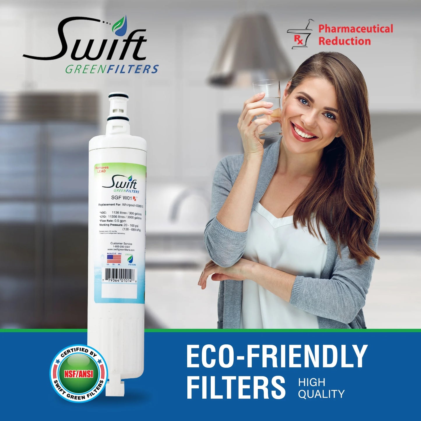 Swift green filters sgf-w01 rx replacement whirlpool 4396508 edr5rxd1 refrigerator water filter (3 pack)