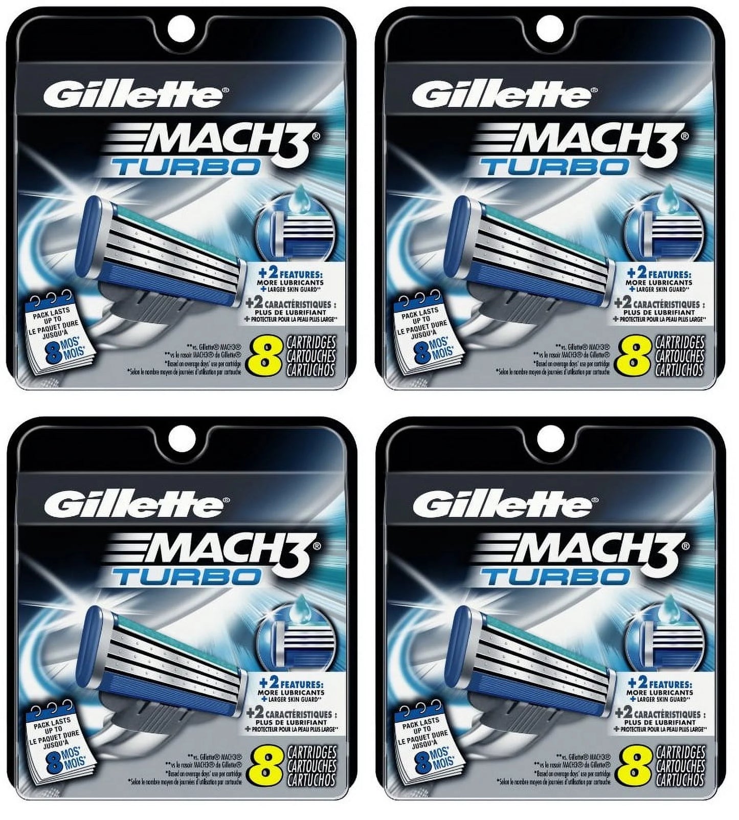 Gillette mach3 turbo razor refill cartridges, 8 ct (pack of 4) + 3 count eyebrow trimmer