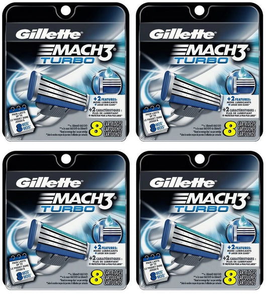 Gillette mach3 turbo razor refill cartridges, 8 ct (pack of 4) + 3 count eyebrow trimmer