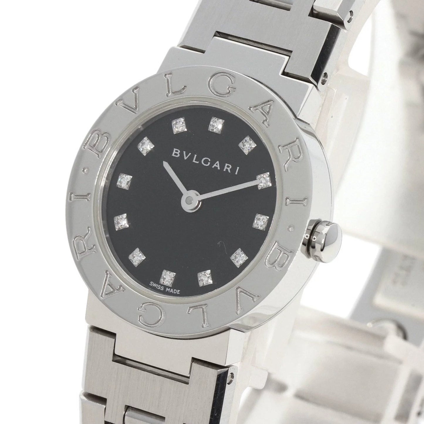 Pre-owned bvlgari bb23ss 12 12p diamond watch stainless steel ss ladies bvlgari (good)