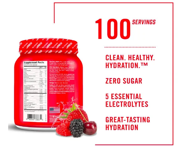 Biosteel zero sugar hydration mix, great tasting hydration with 5 essential electrolytes, mixed berry flavor, 100 servings per tub