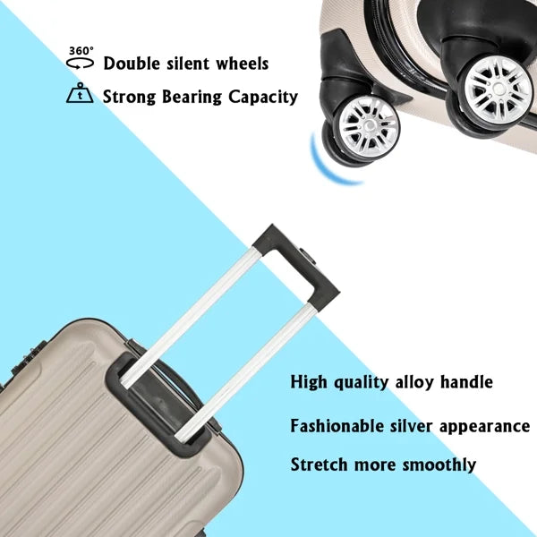 Capri luggage set 3 piece lock spinner wheels luggage carry on suitcase(20/24/28), champagne