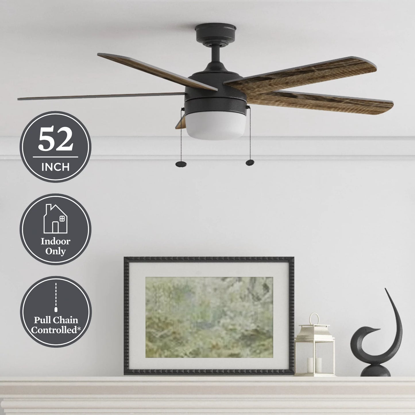 Better homes & gardens 52" pearce black indoor ceiling fan with light, adjustable color temperature & reverse airflow